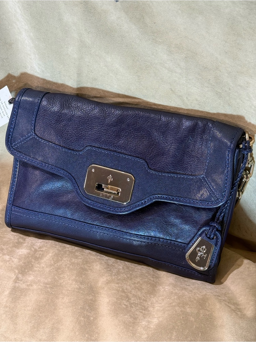 Cole Haan Leather Flap Crossbody Bag - Navy
